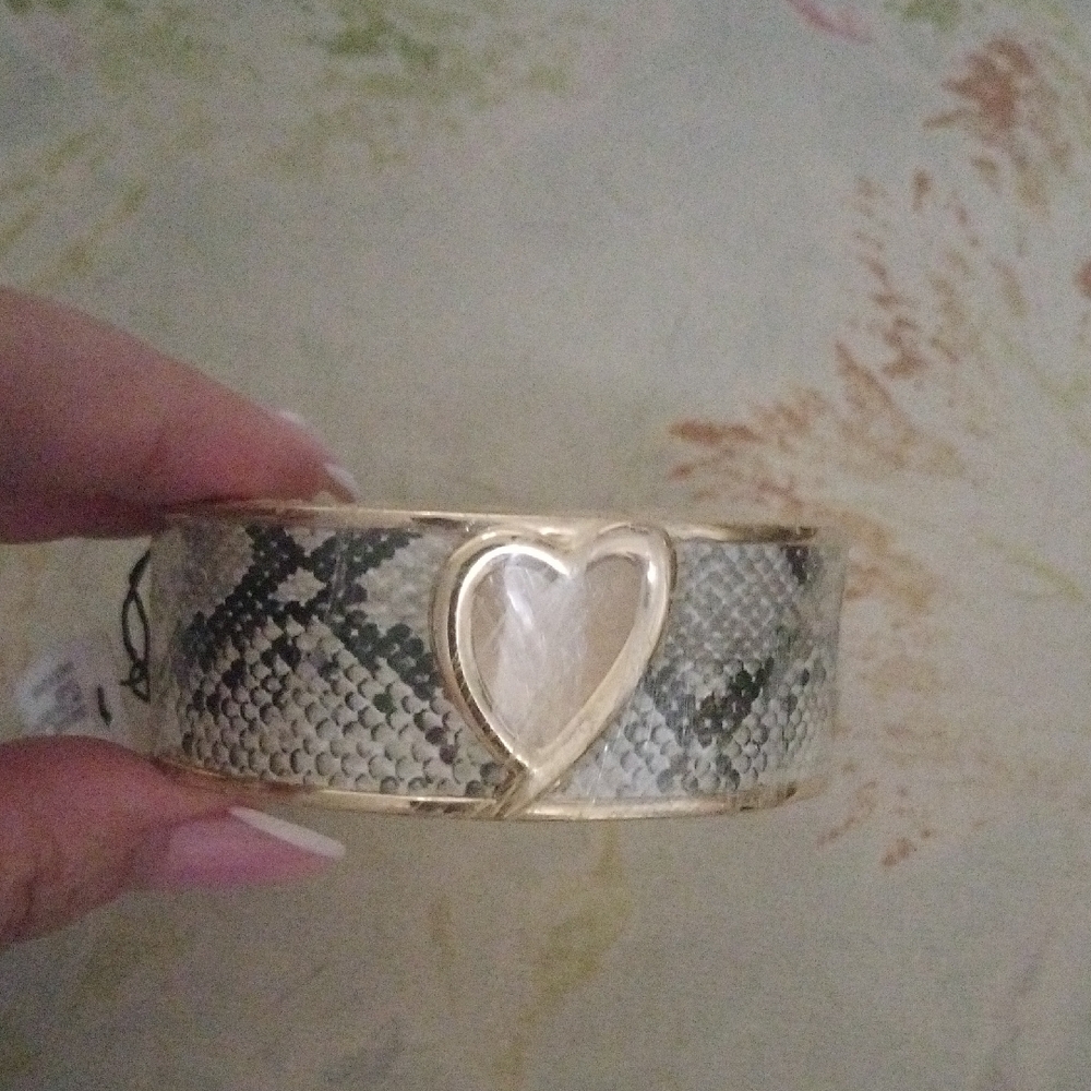 Gold and Snake Print Heart Bangle